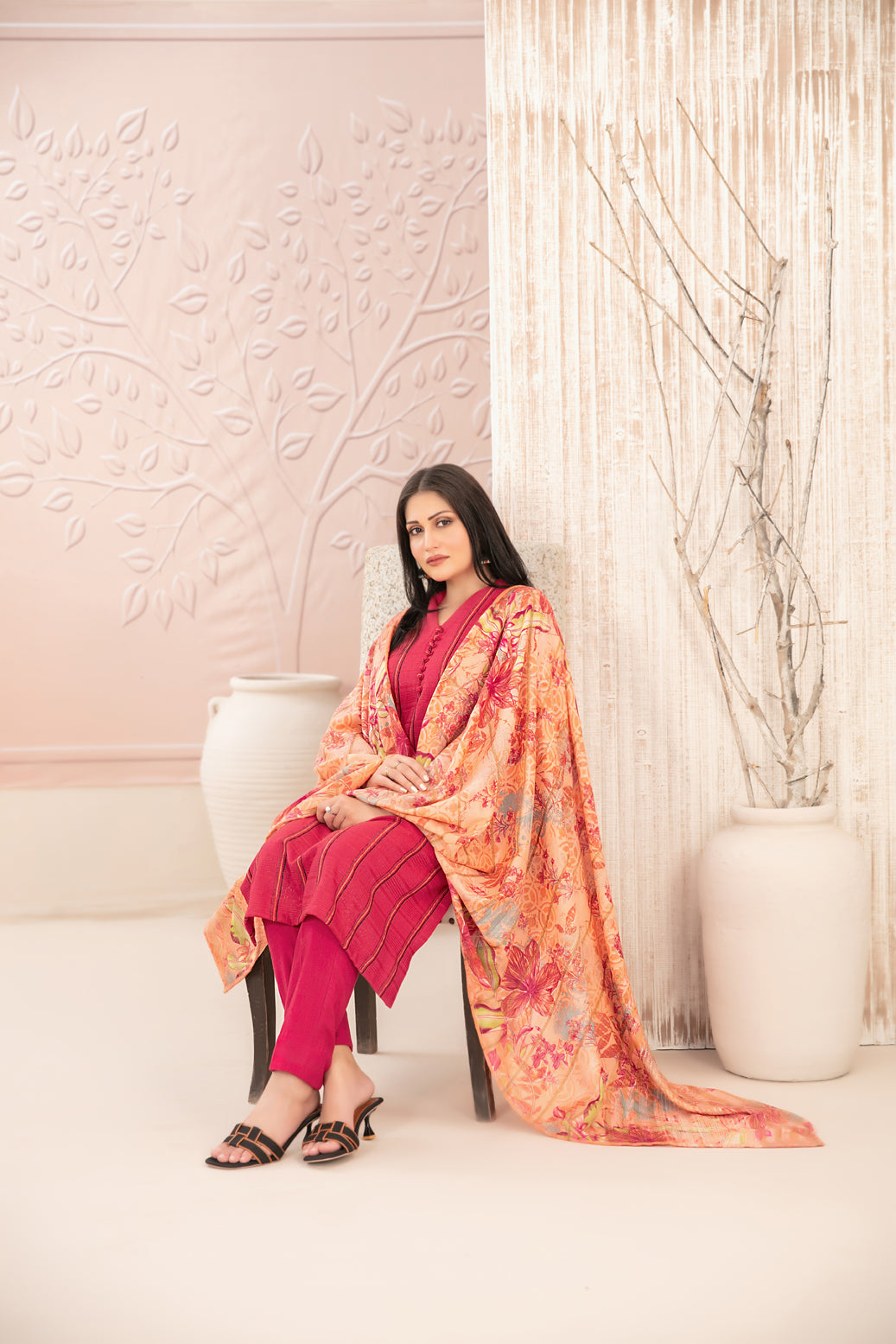 Tawakkal Fabrics D-5011 Nazaaha digital printed shawl dupatta leather peach