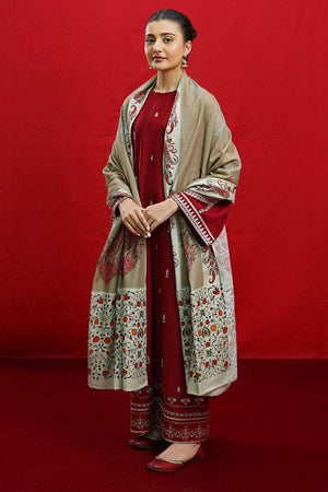 Elegant Maroon Dhanak Embroidered 3-Piece Unstitched Women's Suit Fabric