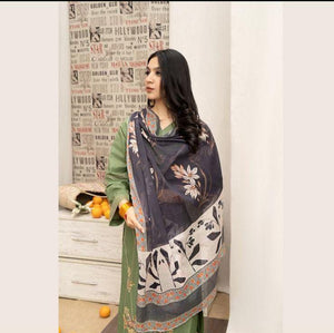 Elegant Green Dhanak Embroidered 3-Piece Unstitched Women's Suit Fabric