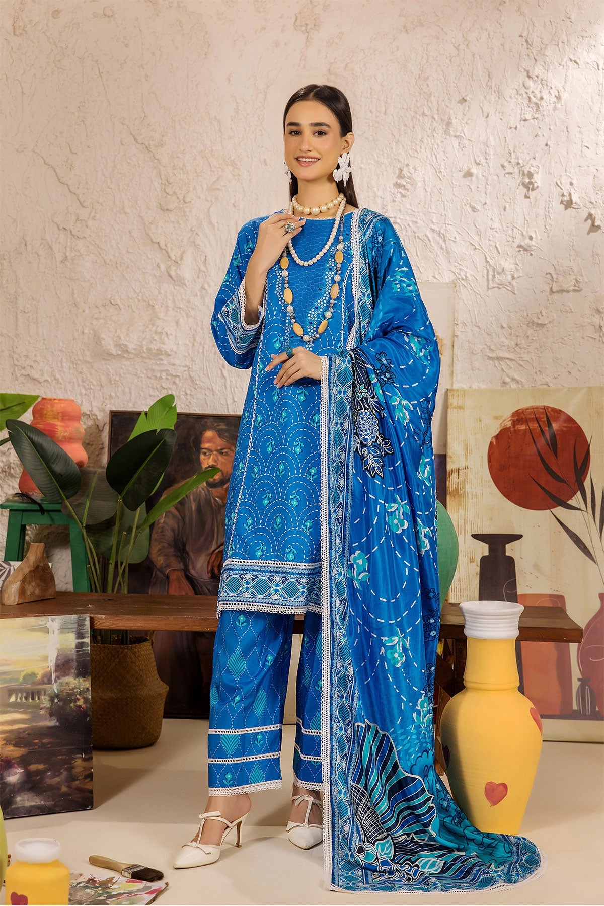 Safwa Limra 3 Piece Printed Premium Viscose Unstitched Sui