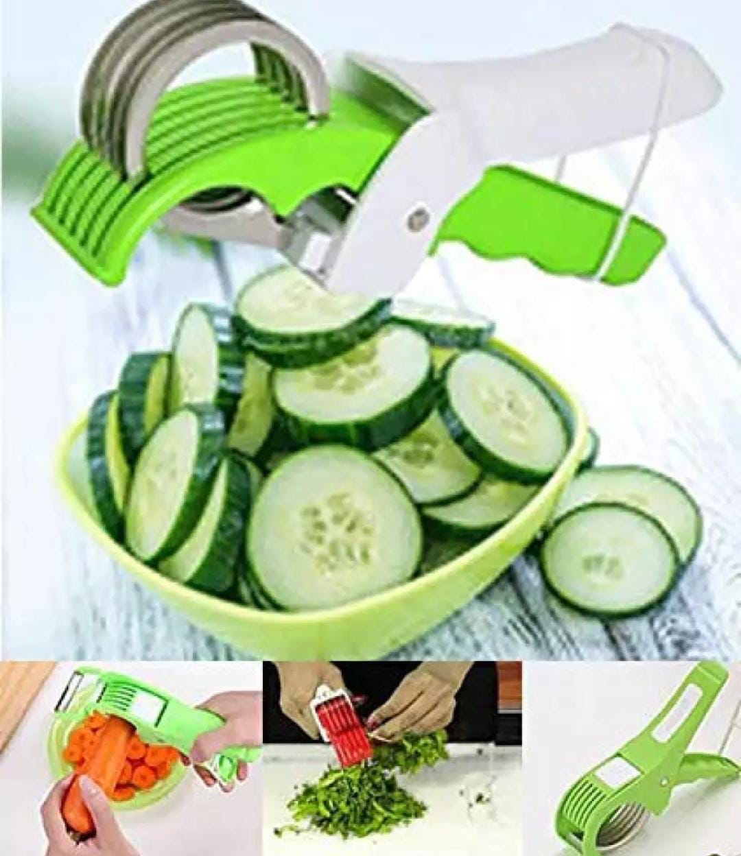 Using the cutter to slice okra and beans with multi-blade slicer