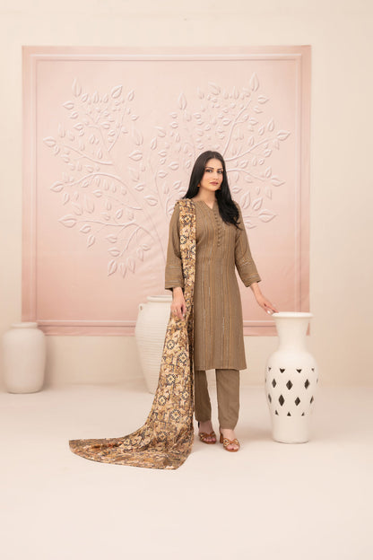 Tawakkal Fabrics D-5011 Nazaaha digital printed shawl dupatta leather peach