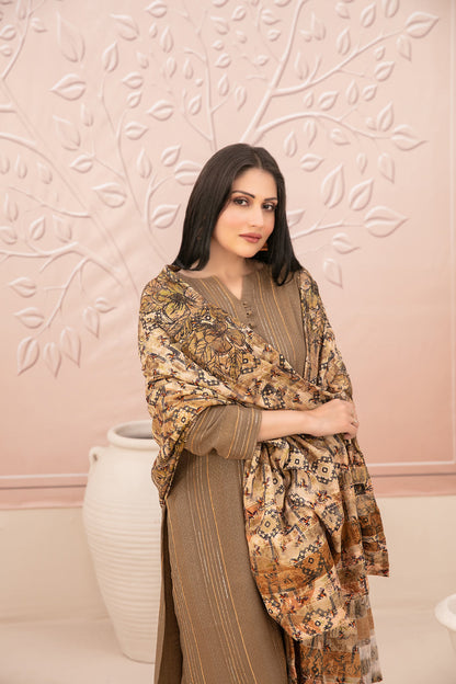 Tawakkal Fabrics D-5011 Nazaaha digital printed shawl dupatta leather peach