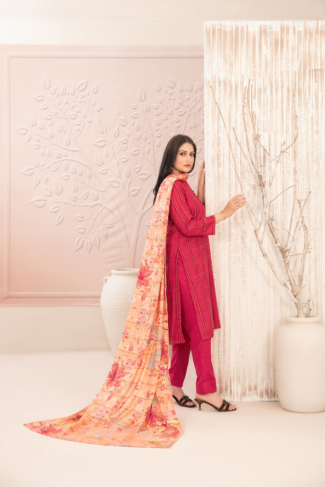 Tawakkal Fabrics D-5011 Nazaaha digital printed shawl dupatta leather peach