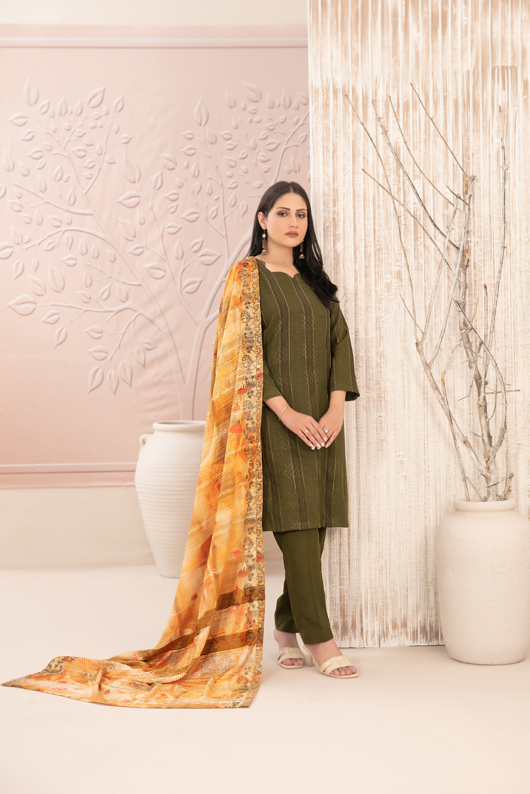 Tawakkal Fabrics D-5011 Nazaaha digital printed shawl dupatta leather peach