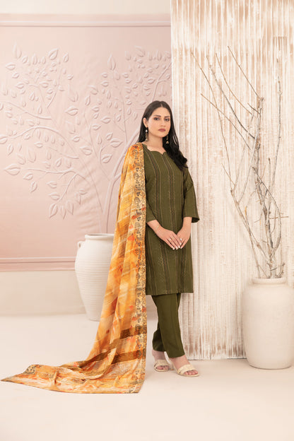 Tawakkal Fabrics D-5011 Nazaaha digital printed shawl dupatta leather peach