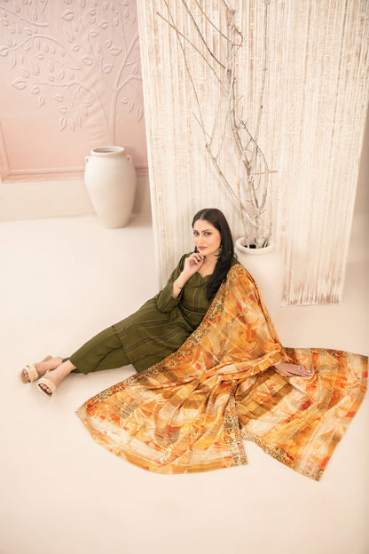 Tawakkal Fabrics D-5011 Nazaaha digital printed shawl dupatta leather peach