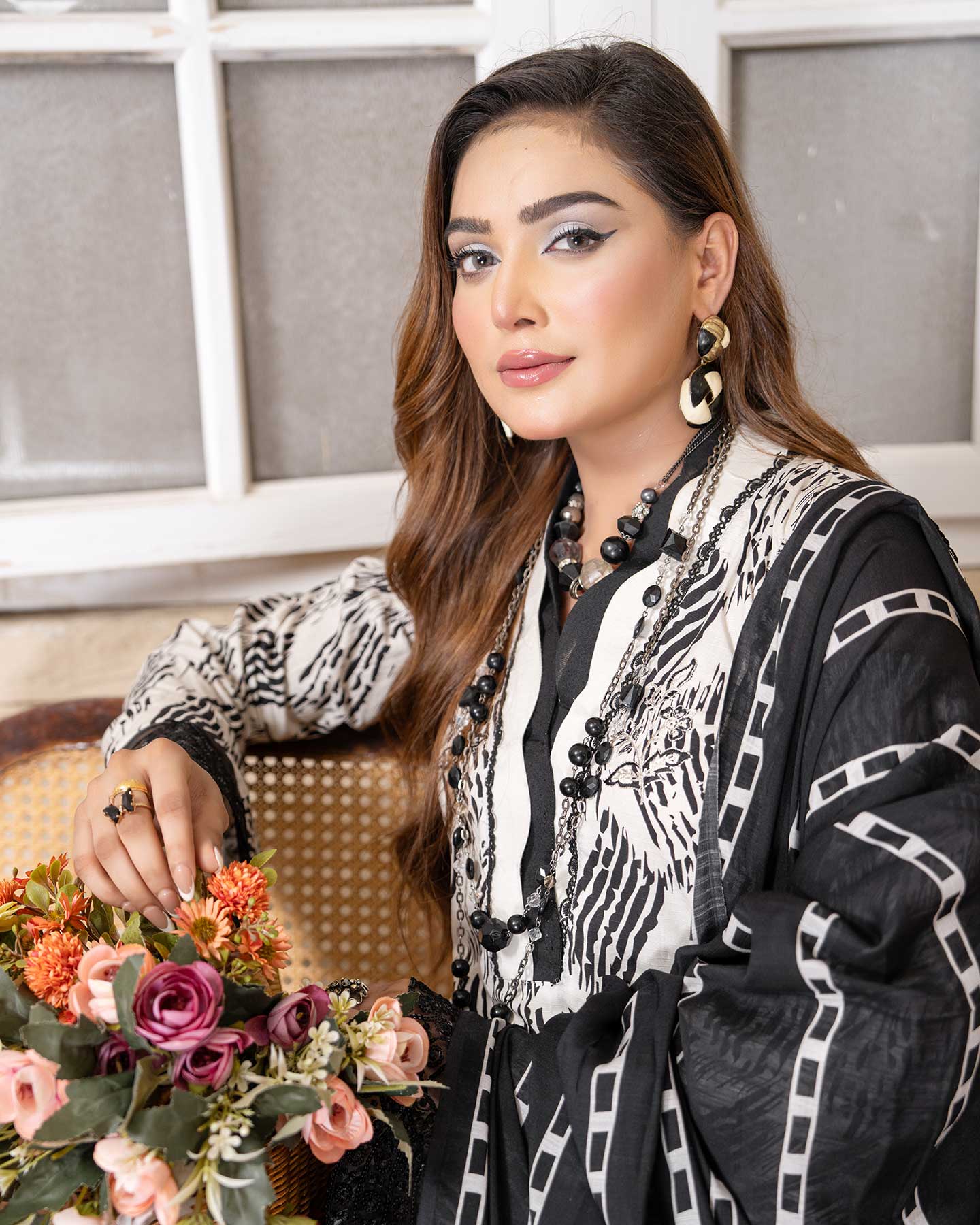 Detail of embroidery and texture of fabric Grace Hazel by Aalaya