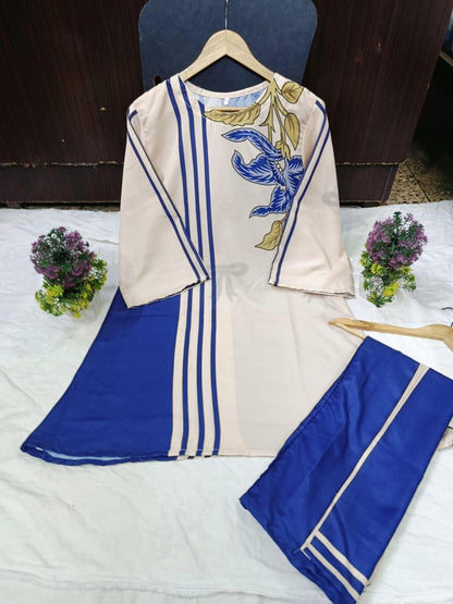 2 Pcs Women's Stitched Swiss Lawn Printed Shirt And Trouser