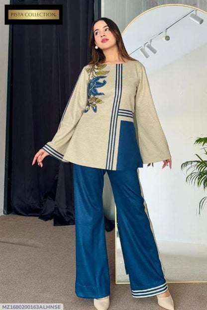 2 Pcs Women's Stitched Swiss Lawn Printed Shirt And Trouser