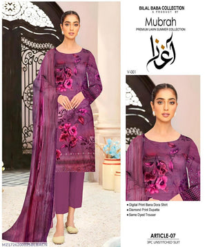 3 Pcs Women's Unstitched Digital Print Suit