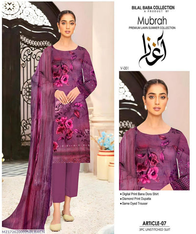 3 Pcs Women's Unstitched Digital Print Suit