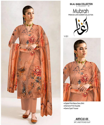 3 Pcs Women's Unstitched Digital Print Suit