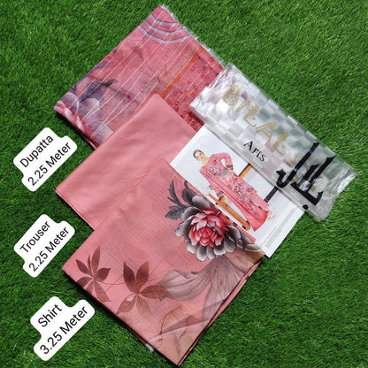 3 Pcs Women's Unstitched Digital Print Suit