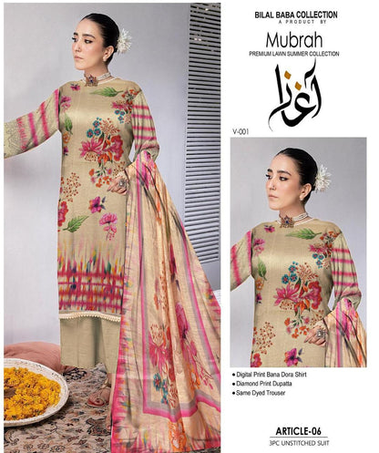 3 Pcs Women's Unstitched Digital Print Suit