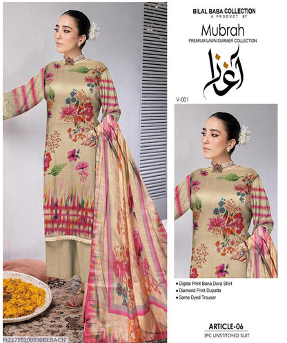 3 Pcs Women's Unstitched Digital Print Suit