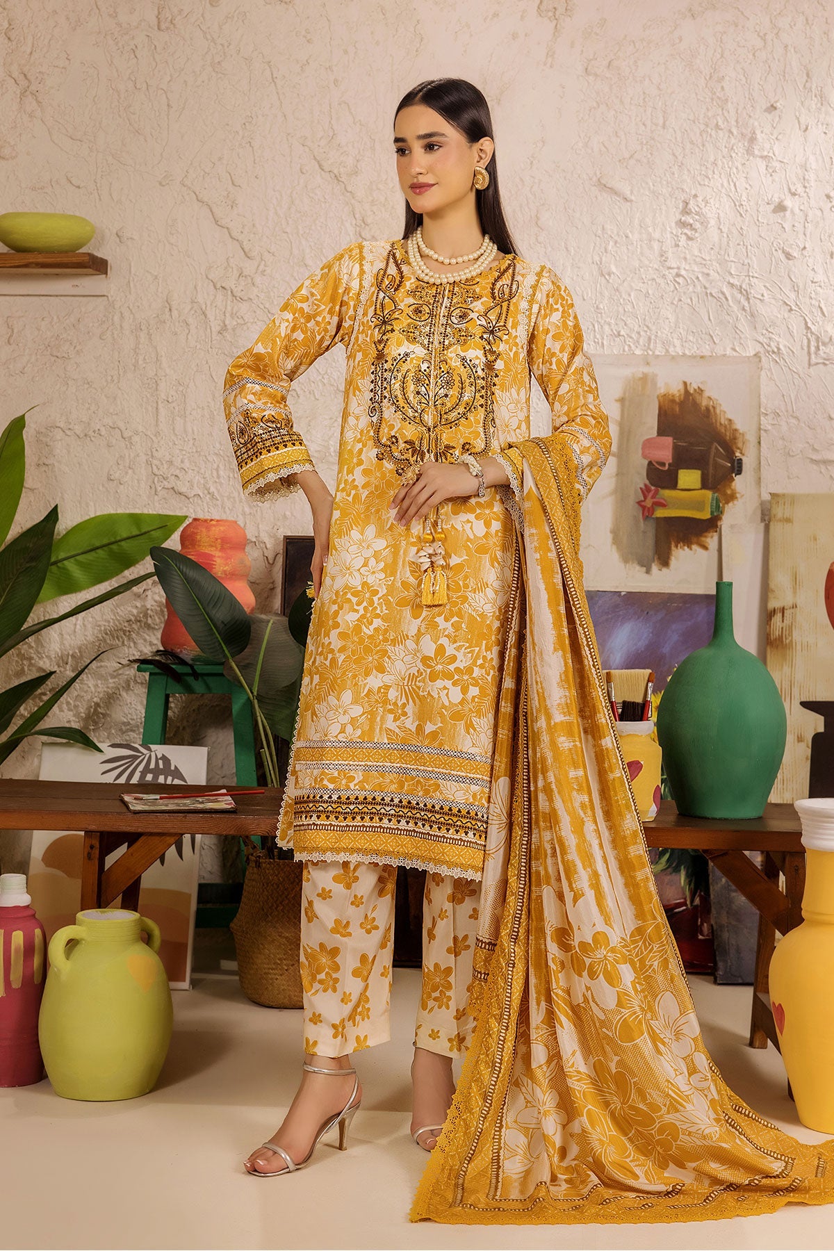 Safwa Limra 3 Piece Printed Premium Viscose Unstitched Sui